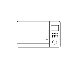 Image of a black icon of a microwave oven on a white background. household items
