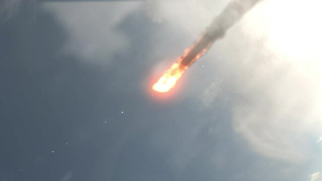 Fast blazing Meteor enters Earth atmosphere and clouds 
Global threat of asteroid impact, war or missile strike
