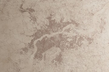Map of Bamako (Mali) on an old vintage sheet of paper. Retro style grunge paper with light coming from right. 3d render