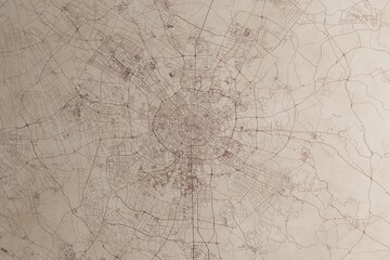 Map of Chengdu (China) on an old vintage sheet of paper. Retro style grunge paper with light coming from right. 3d render