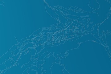 Map of the streets of Andorra la Vella (Andorra) made with white lines on blue background. 3d render, illustration