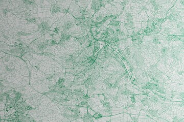 Map of the streets of Stuttgart (Germany) made with green lines on white paper. 3d render, illustration