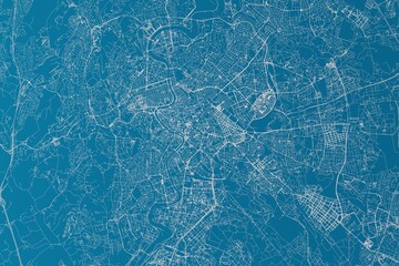 Map of the streets of Rome (Italy) made with white lines on blue background. 3d render, illustration