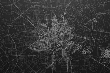 Street map of Lublin (Poland) on black paper with light coming from top - obrazy, fototapety, plakaty