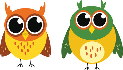 Cute autumn owls cartoon vector.