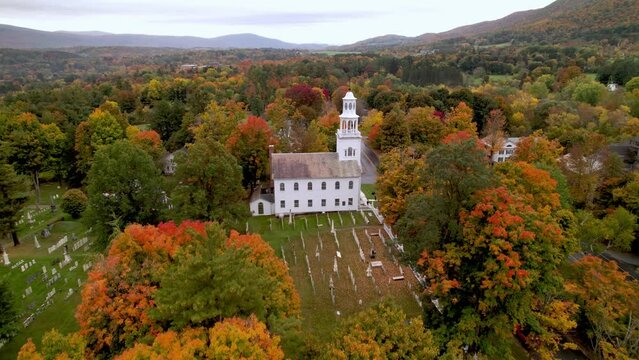aerial tilt up in beautiful fall and autumn foilage in bennington vermont