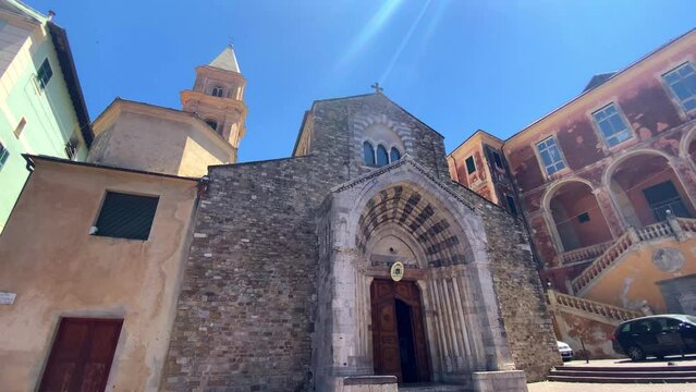 Tilt-up Of Roman Catholic Diocese Of Ventimiglia-San Remo During Sunny Day In Sanremo, Italy.