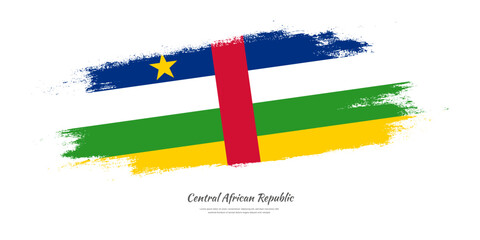 Happy Independence Day of Central African Republic. National flag on artistic stain brush stroke background.