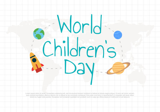 World children day background with rocket, planet and earth.