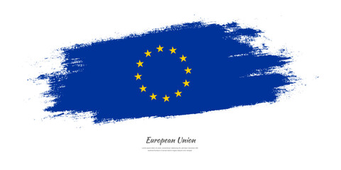 Happy Europe Day of European Union. National flag on artistic stain brush stroke background.