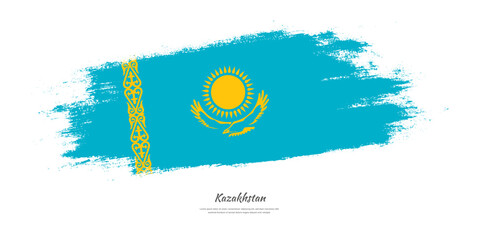 Happy Constitution Day of Kazakhstan. National flag on artistic stain brush stroke background.