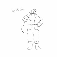 Santa Claus. Santa Claus in continuous line art drawing style. One line vector drawing. Drawing one line. Vector illustration isolated on white background. Santa Claus in one line style.