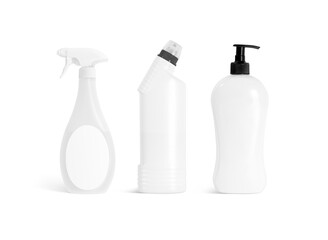 Blank white bottle with cleaning agent mockup, front view