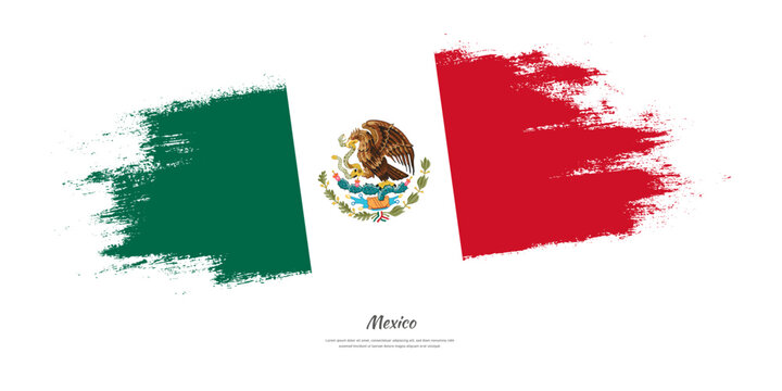 Happy Independence Day of Mexico. National flag on artistic stain brush stroke background.