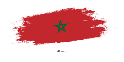 Happy Independence Day of Morocco. National flag on artistic stain brush stroke background.