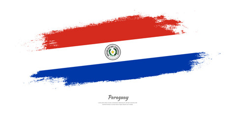 Happy Independence Day of Paraguay. National flag on artistic stain brush stroke background.