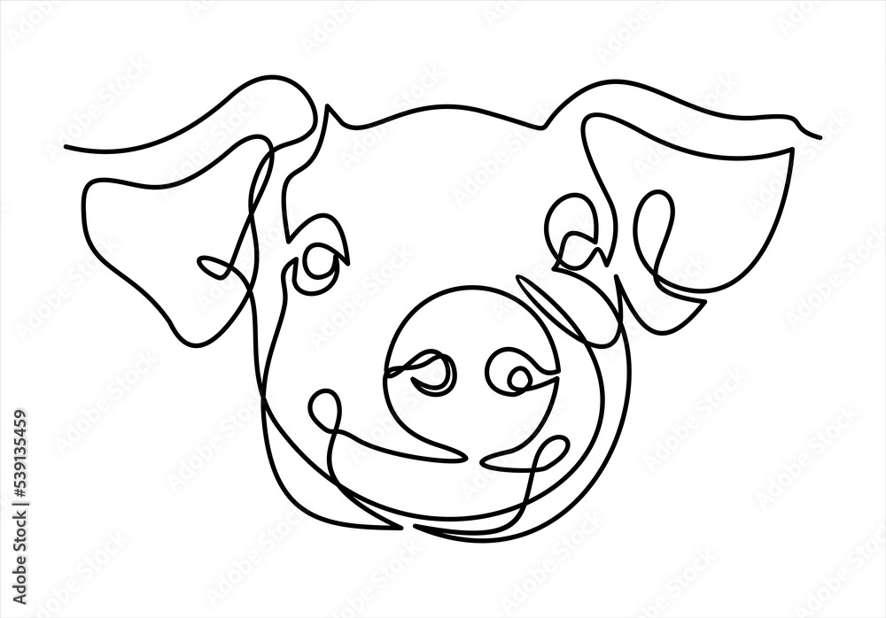 Poster pig. continuous drawing with one line.