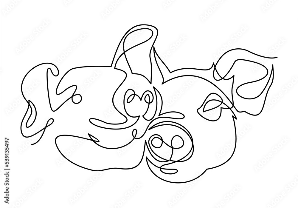 Aufkleber pig. continuous drawing with one line.