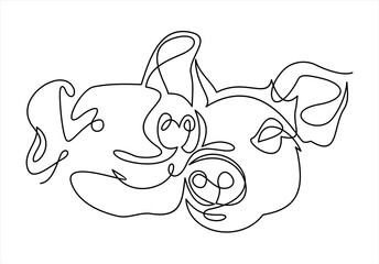 Pig. Continuous drawing with one line.