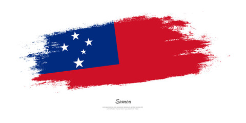 Happy Independence Day of Samoa. National flag on artistic stain brush stroke background.