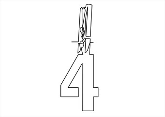 clip wooden peg with numbers 4.Continuous line drawing