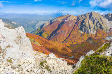 Rieti (Italy) - The peak of Monti Reatini, beside Terminillo, during the autumn foliage, with...