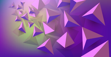 3D geometric background from flying triangles. Futuristic computer technology design.