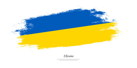 Happy Independence Day of Ukraine. National flag on artistic stain brush stroke background.