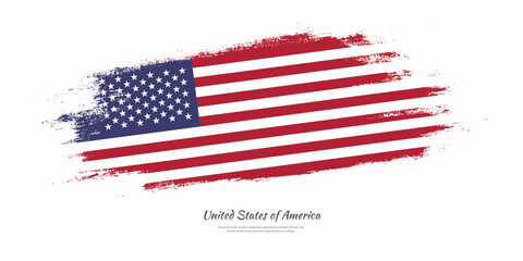 Happy Independence Day of United States of America. National flag on artistic stain brush stroke background.