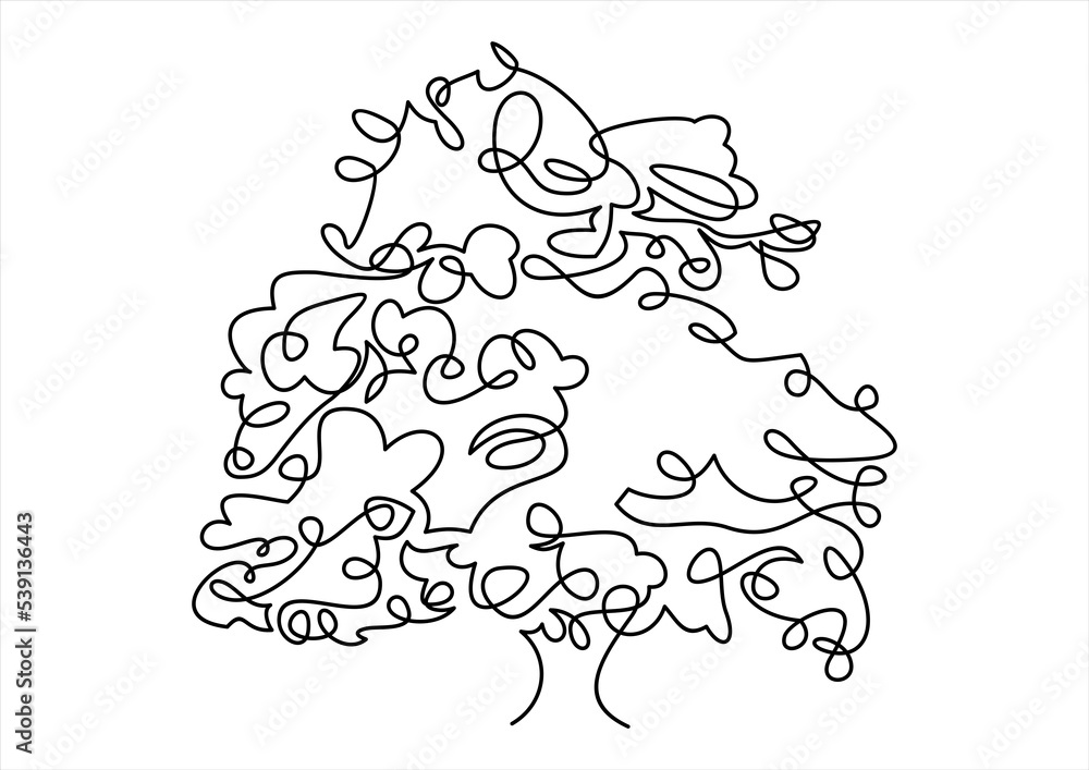 Poster tree logo continuous one line drawing of nature tree