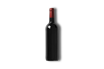 Wine bottle mockup with soft shadow isolated on white background. 3d rendering.