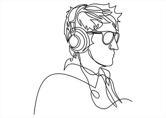 portrait of man in headphones - continuous line drawing