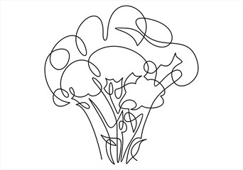 continuous single drawn one line broccoli vegetables hand-drawn picture silhouette. 