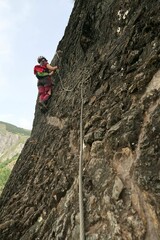 Hiking and via ferrata next to the village of Les Deux Alps, in the french Alps. There is some walking through the forest where you see structures of the old mining activities.