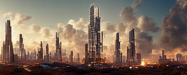 Naklejka premium Alien Planet. Futuristic fantasy landscape, sci-fi landscape with planet, neon light, cold planet. 3d illustration. Great for use in your creative projects.