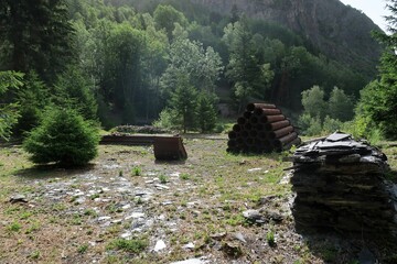 Hiking and via ferrata next to the village of Les Deux Alps, in the french Alps. There is some walking through the forest where you see structures of the old mining activities.
