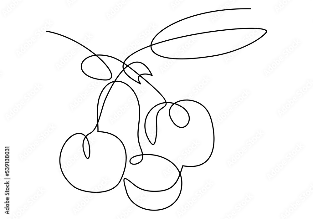 Poster cherries. continuous line .background-continuous line drawing