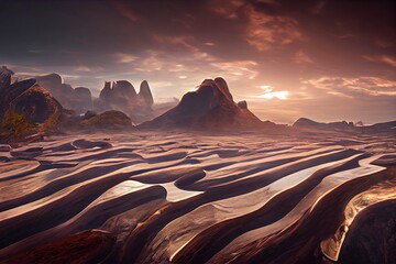 Fototapeta na wymiar Alien Planet. Futuristic fantasy landscape, sci-fi landscape with planet, neon light, cold planet. 3d illustration. Great for use in your creative projects.