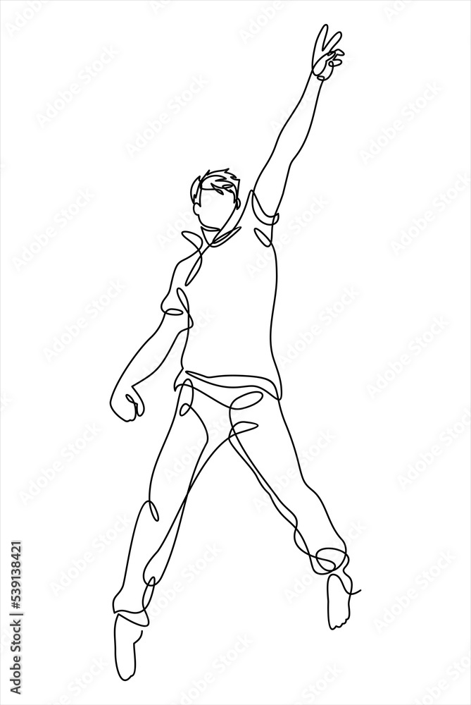 Poster man jumping in the air continuous line