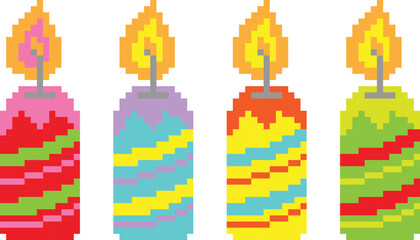 Candle Pixel Art isolated on white Background. Vector illustration. Pixel art.