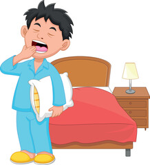 cartoon boy wake up on white background