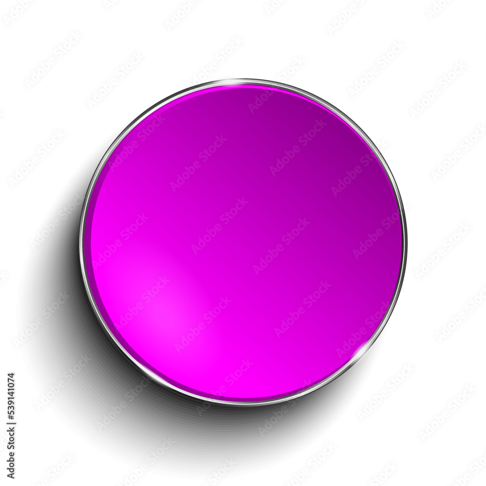 Poster pink circle button with chrome frame isolated on white background. 3d rendering