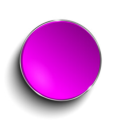 Pink circle button with chrome frame isolated on white background. 3d rendering