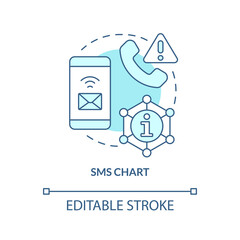 SMS chart turquoise concept icon. Emergency information channel. Way to stay tuned abstract idea thin line illustration. Isolated outline drawing. Editable stroke. Arial, Myriad Pro-Bold fonts used