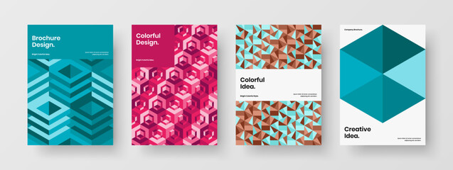 Creative mosaic shapes presentation illustration set. Amazing cover A4 design vector template bundle.
