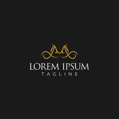 Yellow curved lines abstract decorative logo design on black background.