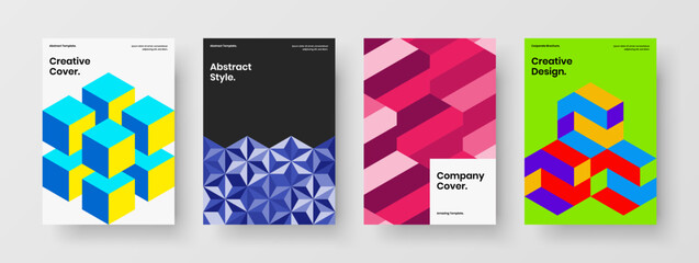 Original geometric shapes banner concept set. Unique booklet design vector template bundle.