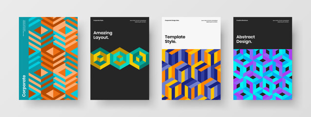 Original geometric hexagons leaflet concept composition. Modern corporate cover A4 design vector layout collection.
