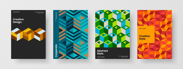 Fototapeta premium Trendy geometric pattern brochure illustration collection. Simple annual report A4 vector design layout bundle.