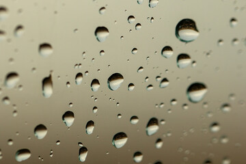 Drops of rain on glass